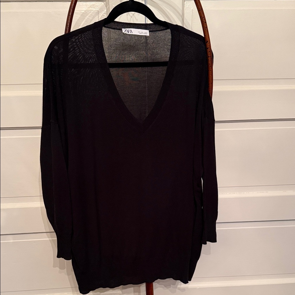 Zara Women's semi sheer dark vamp long sleeve layering top L - Picture 2 of 8